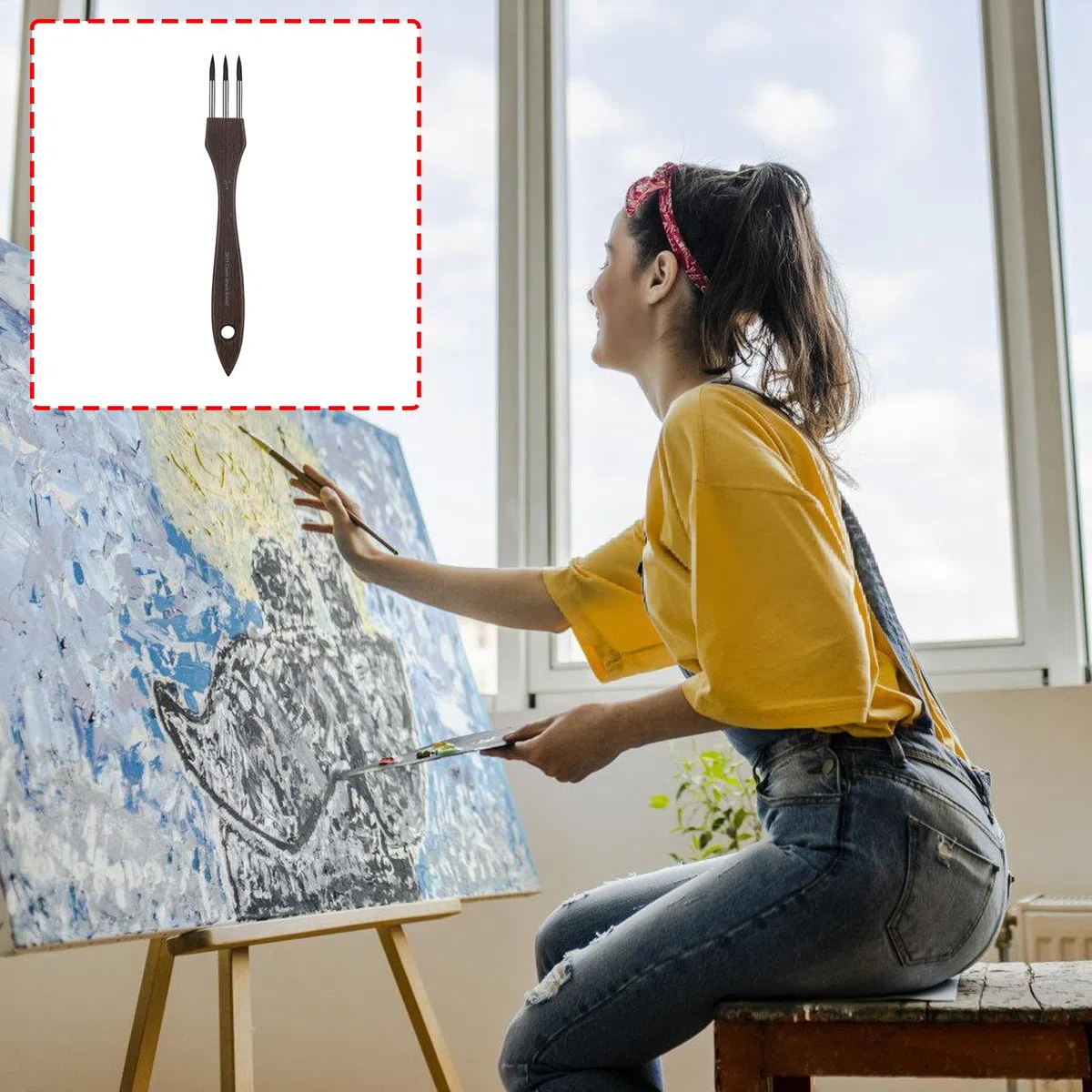 Kunstpinsel mit mehreren Zahnmustern, der Mischstruktureffekte für Aquarell Acryl Malprojekte und Techniken erzeugt Kunstkammpinsel
