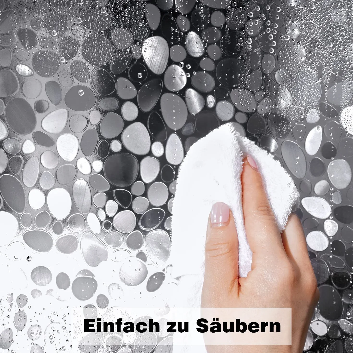 EurCross Antischimmel Duschvorhang 180x200 mit 3 Stärkere Magnete Unten,Transparent mit 3D Kieselsteinen Muster, Wasserdicht Eva Plastik Dusch Vorhang für Badewanne mit 12 Ringe