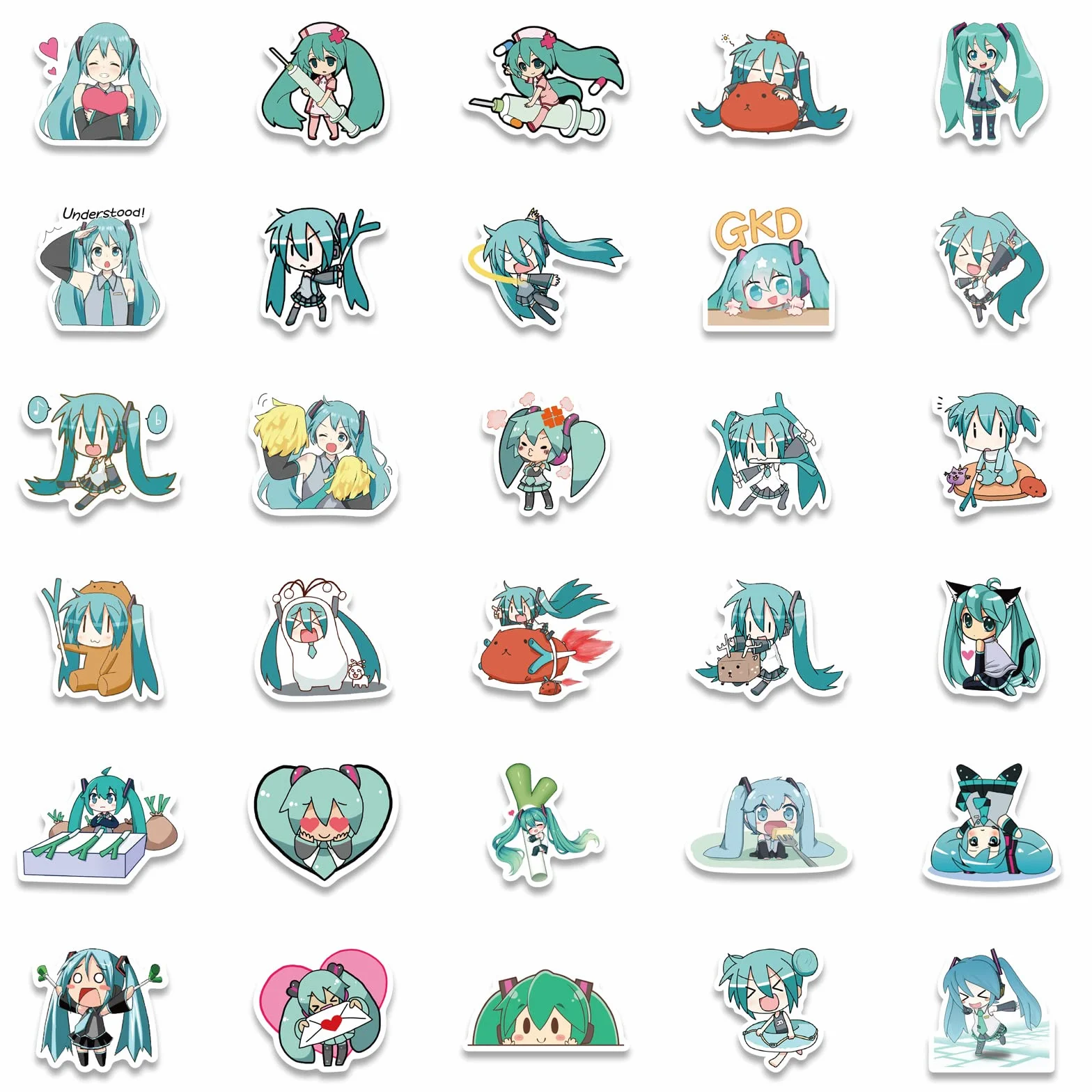 65 Stück Hatsune Miku Aufkleber Niedliche Vinyl Sticker für Wasserflaschen, Tumbler, Gepäck, Skateboard, Stoßstange, Sammelalbum, Becher, Aufkleber, Geschenk für Kinder, Teenager, Erwachsene