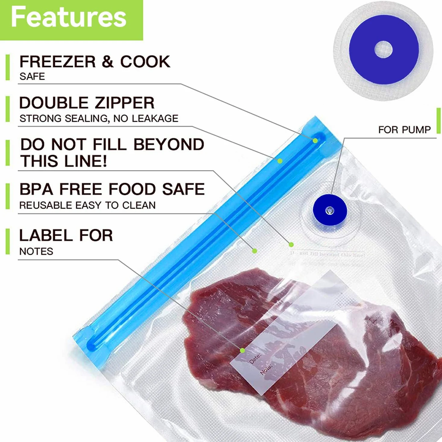 20 Stück Vakuumbeutel (30x34CM), Sous Vide Beutel, Wiederverwendbare Vacuum Bags, für Reise Vakuumbeutel, zur 3D Drucker Glühfaden, Lebensmittel konservierung (20)