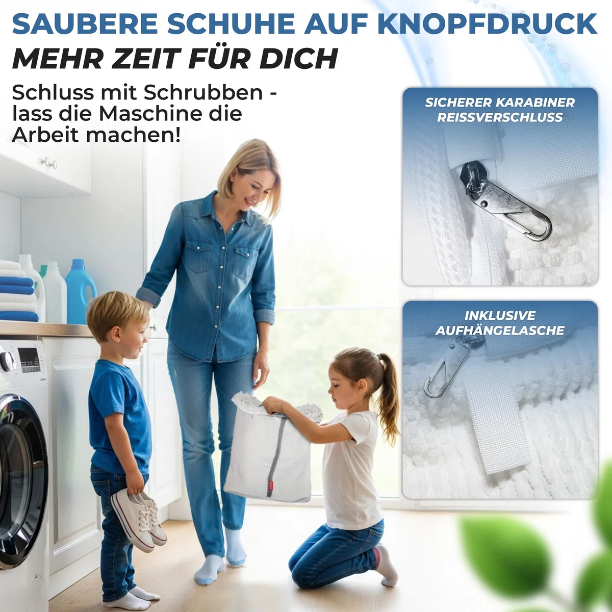 Premium Schuhwaschbeutel für Waschmaschine – Sneaker Waschbeutel mit Trennwand-Technologie & Extra Fach für Einlegesohlen und Schnürsenkel – schützt Schuhe & Trommel, robust und abfärbefrei