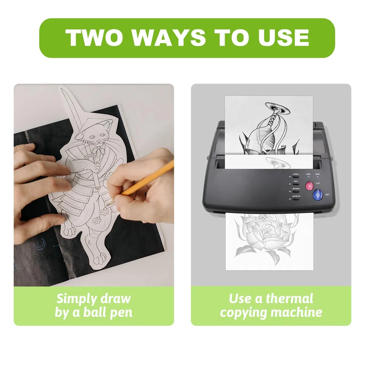 Tattoo Transfer Kit, 50 Blatt Stencil Paper & 2 Transfer Gel (102g) - Professionelles 4-Lagen Papier und Pflanzliches Gel, Hygienischer Drehauf-Spender für Anfänger & Profis