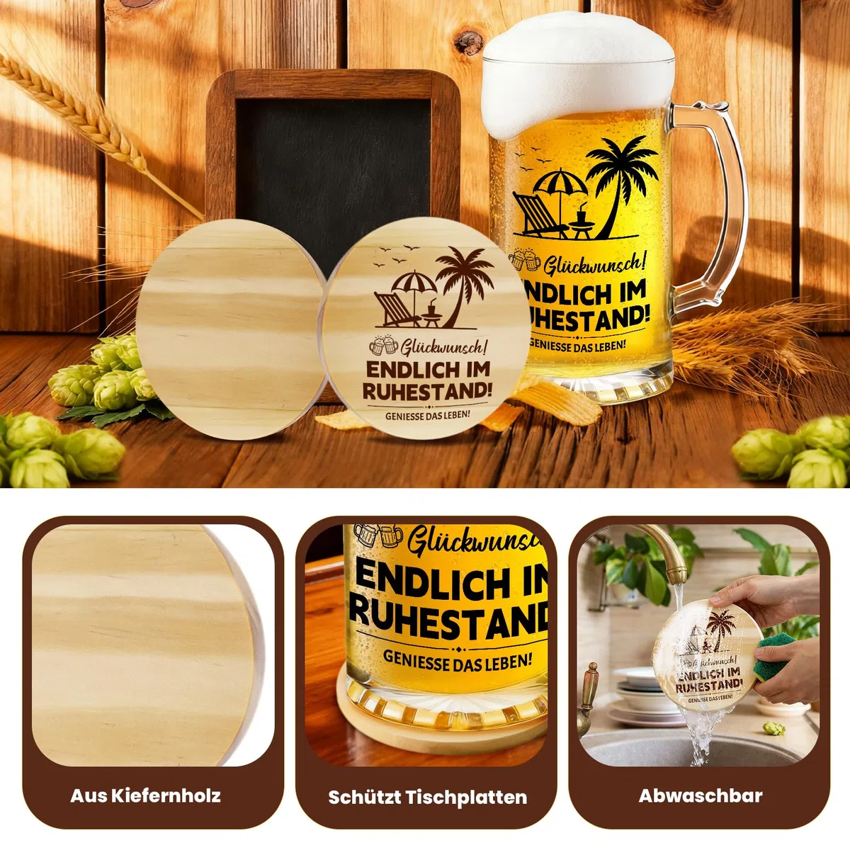 Ruhestand Geschenk Biergläser Set, 0,5 Bierglas mit Gravur und Flaschenöffner, Rentner Geschenk Mann, Renteneintritt Personalisierte Geschenke für Männer Papa Ehemann Opa Freund Kollegen