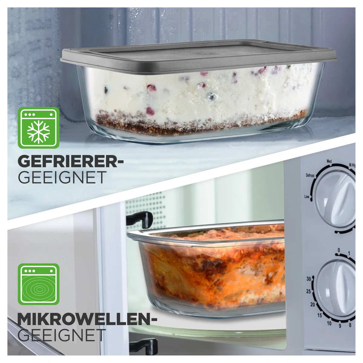 NutriChef Glas Brotbackform Mit Deckel 2er Set 1,8 L – Borosilikat Kastenform Luftdicht Stapelbar Für Backen, Aufbewahren und Meal Prep, Farblos