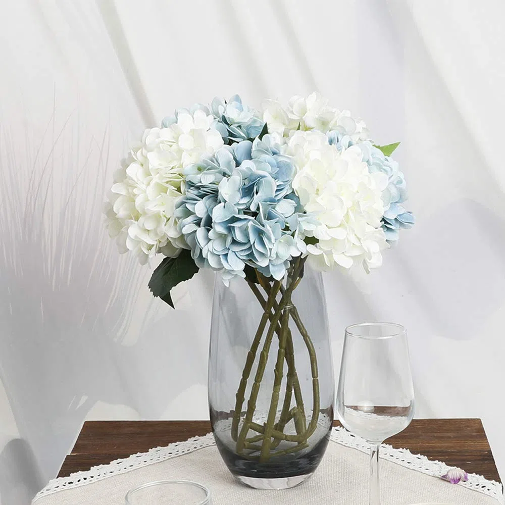 Kisflower 6Pcs Seiden Hortensie Künstliche Blumen Realistische Hortensie Blumen Bouquet für Hochzeiten Party Büro Home Decor (Weiß)
