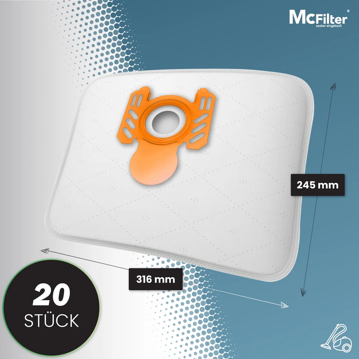 McFilter I 20 Staubsaugerbeutel kompatibel mit Swirl A07 I für AEG, Electrolux I A 07 I 5-lagiger Staubbeutel inkl. Mikrofilter mit Kunststoffdeckscheibe und Klappverschluss
