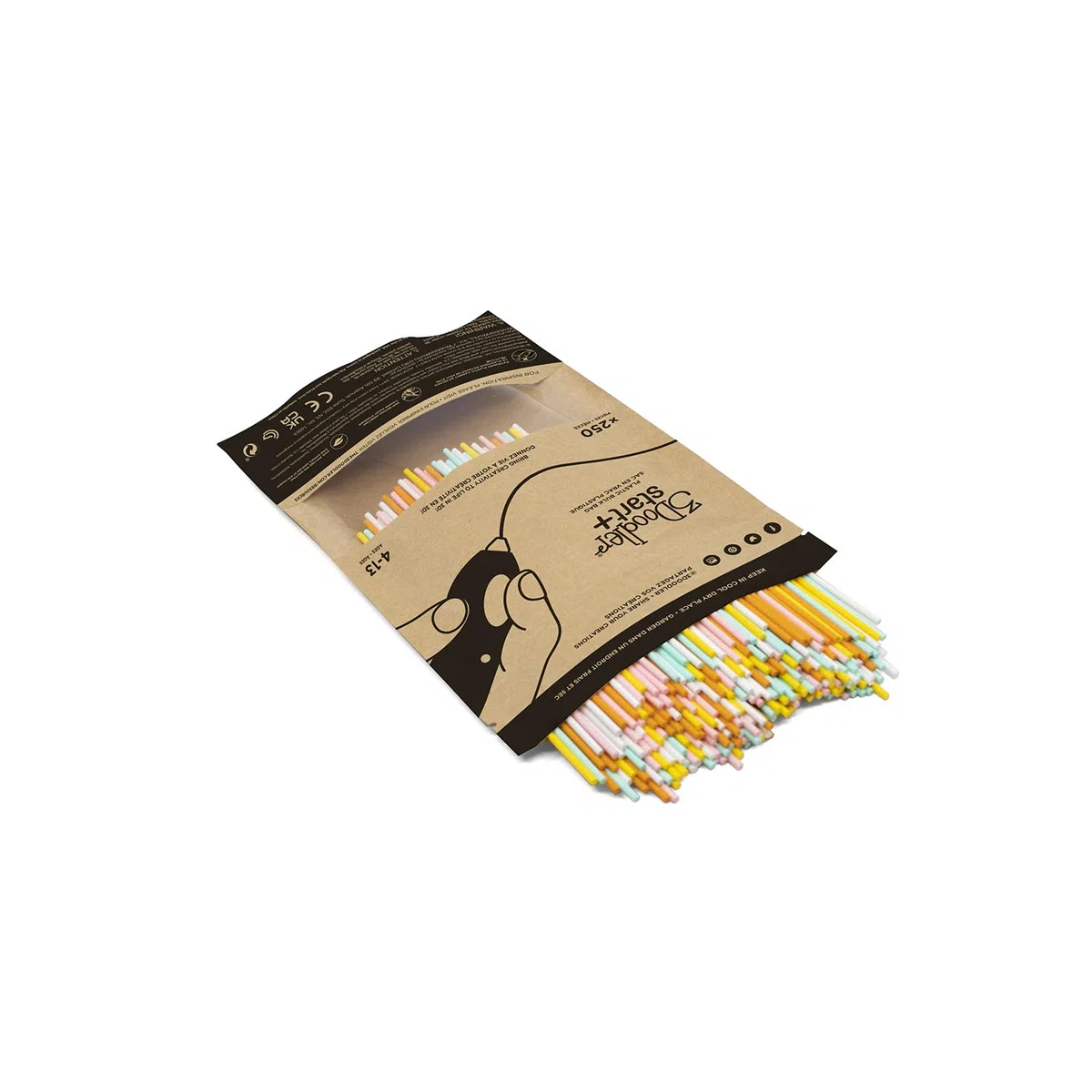 3Doodler Start Eco Plastic - Fire and Ice Mixed Bag 250 Plastique compostable Orange, Turquoise, Blanc, Jaune 1 g