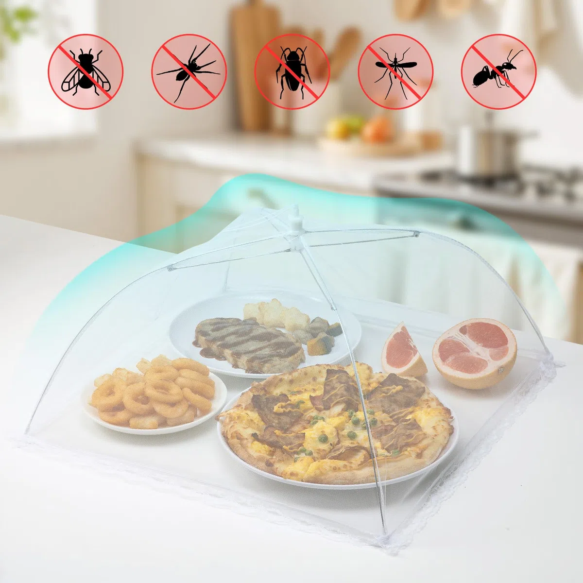 Fliegenhaube, Vintoney 6er Faltbare Abdeckhaube lebensmittel abdeckung zelt obsthaube Kuchenabdeckung Abdeckung Fliegen-Schutz für Essen Lebensmittel Grill partys Buffets Camping Picknicks Pop-Up