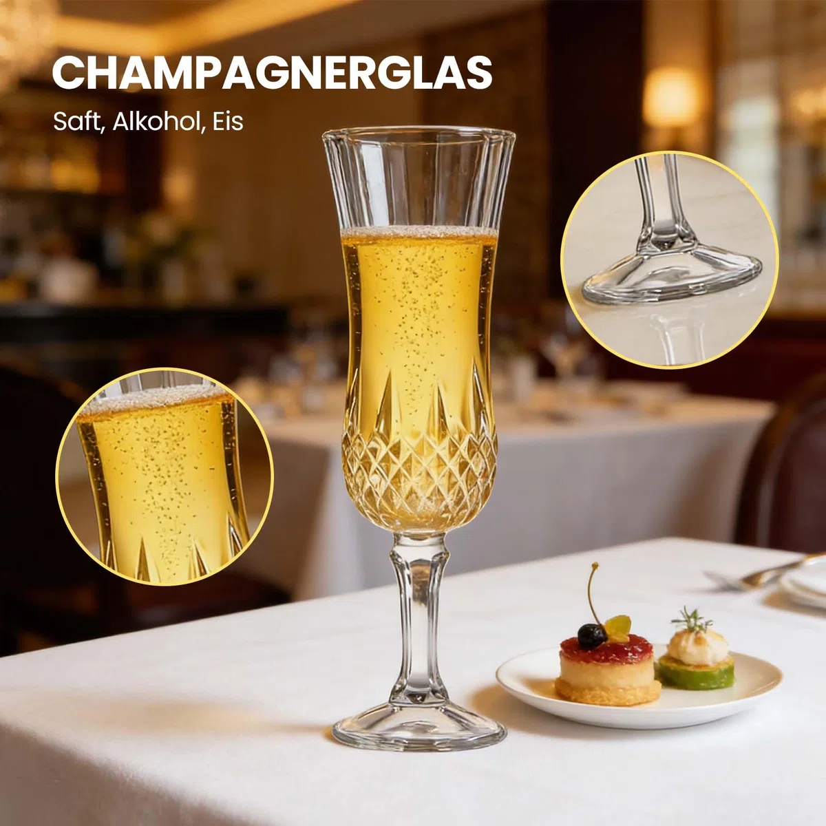 Gläser Set 6 162 ml Champagnerflöten, Vintage Stil, Wiederverwendbare Transparente Weingläser, Elegantes Design, Perfekt für Feierlichkeiten