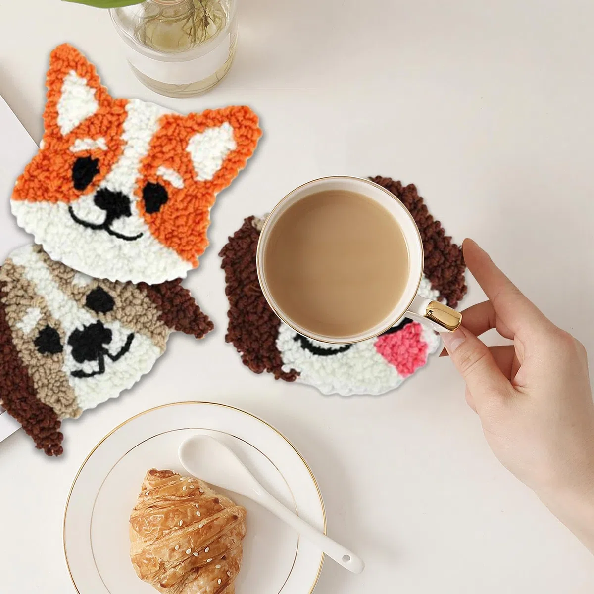 Renchey Punch Needle Set,Stick-Set mit Tiermotiven für Anfänger - Rundrahmen Werkzeug Mit Garn Für Häkelarbeiten Zuhause Und Im Kunstunterricht Mit Stickzubehör