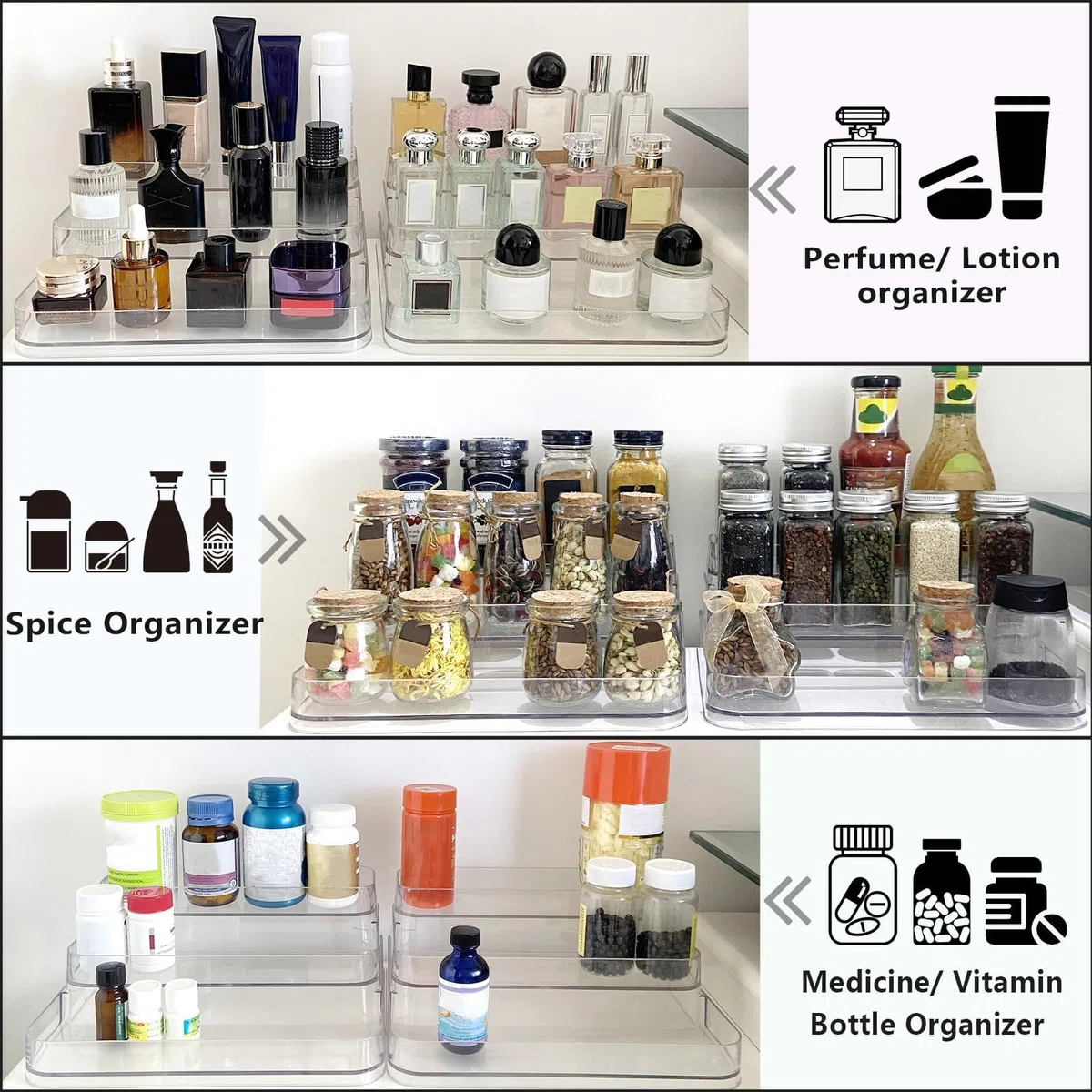 2 Stück 3-Stufig Display Ständer,kartenständer,gewürzregal,gewürz Organizer,Spice Rack,Acryl Display Ständer für Figuren,Schmuck,Cupcake,Lippenstift,Nagellack,Gewürz (3-Stufig)
