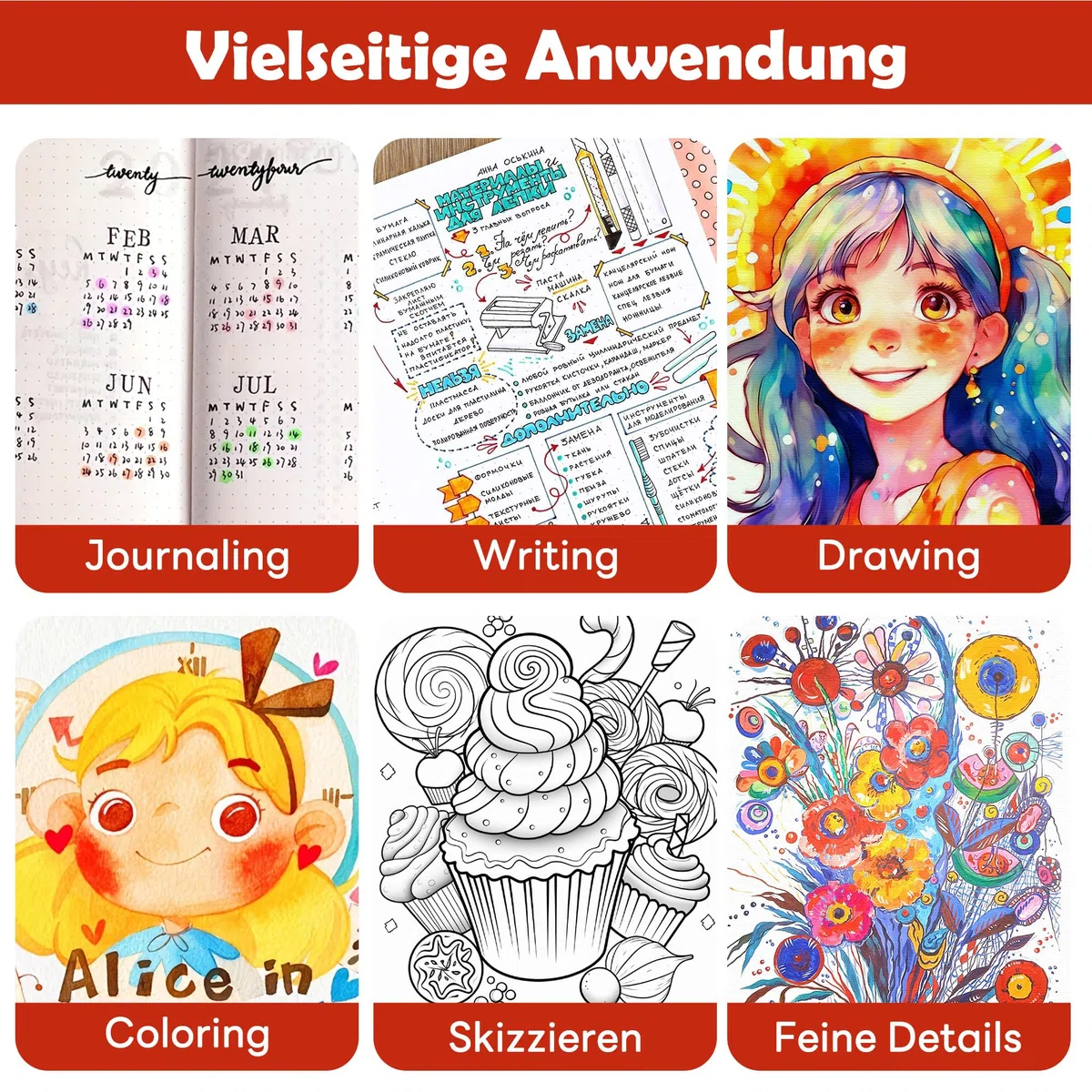 Kebuye Filzstifte Set - 100 Farben Dual Brush Marker Pens Feine Spitze & Pinselspitze für Erwachsene und Kinder–Zum Ausmalen Zeichnen DIY-Projekte Lettering
