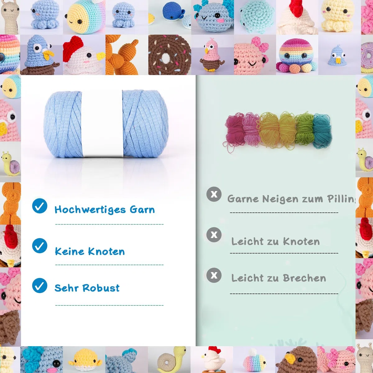 LYKTRIX Häkelset für Anfänger, 2Pack Häkelset Tiere und Strickset für Anfänger mit Videoanleitungen, Geeignet zum Häkeln für Kinder und Erwachsene ab 13 Jahren