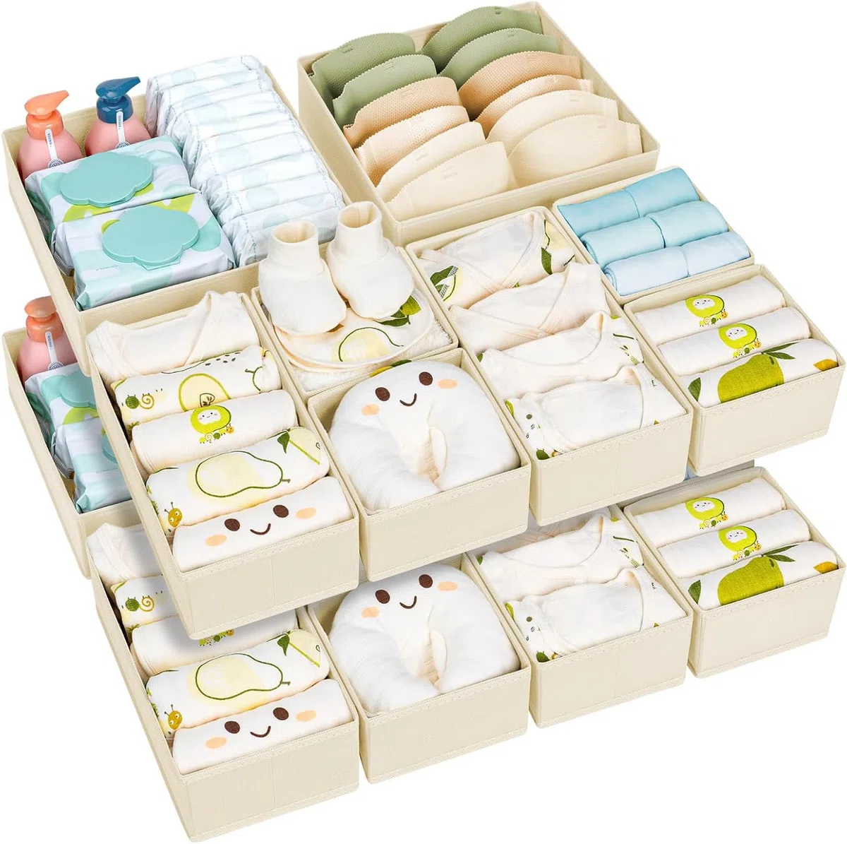 Homsorout Kleiderschrank Schubladen Organizer - 15er Set Unterwäsche Organizer Aufbewahrung Hemnes Kommode, Stoff Schubladen Ordnungssystem Aufbewahrungsbox für Hosen, Kleidung, Socken, Beige