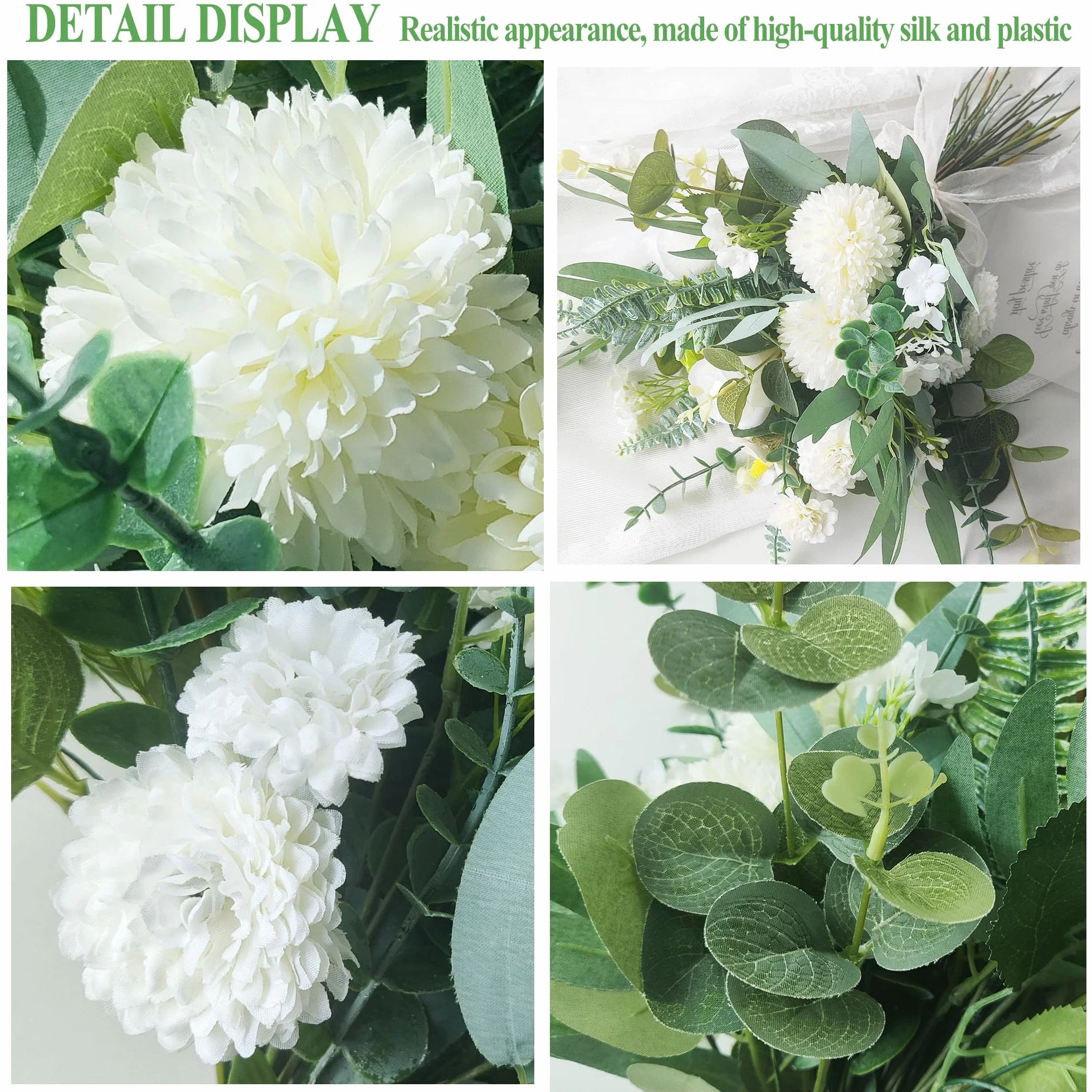 ROLLWAY 55 Stück Künstliche Zweige & Kunstblumen, Weiß Blumen Blätter Künstlich Dekozweige, Kunst Blumen Kunstblumenstrauss Eukalyptus Hortensien für DIY Blumenstrauß Brautstrauß Hochzeit (55, Weiß)