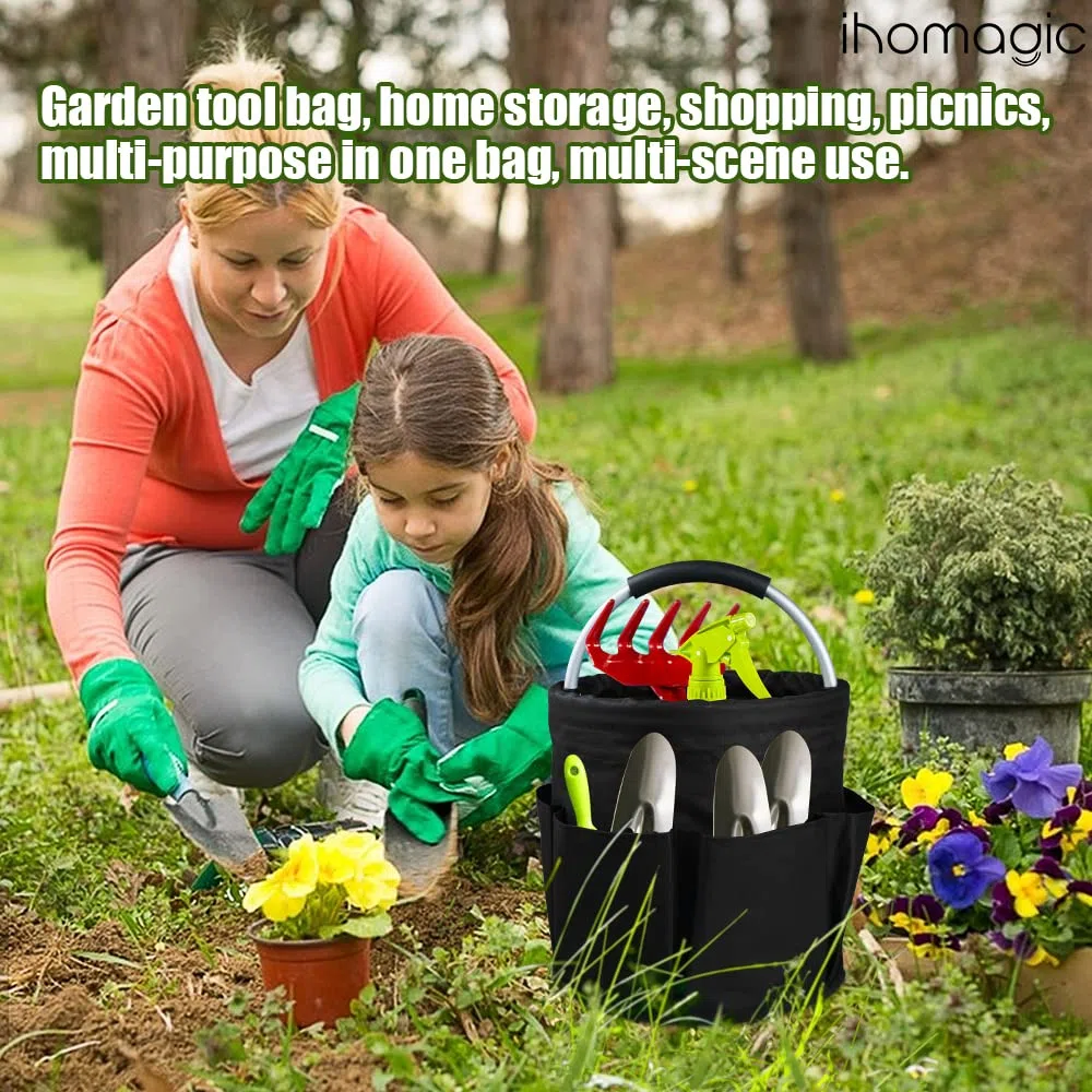 Organizer Putzmittel, Faltbare Universal Reinigungs-Caddy, Aufbewahrungskorb Mit Griff, Werkzeugkorb Tasche mit 6 Außentaschen für Indoor und Outdoor Organisation, Schwarz