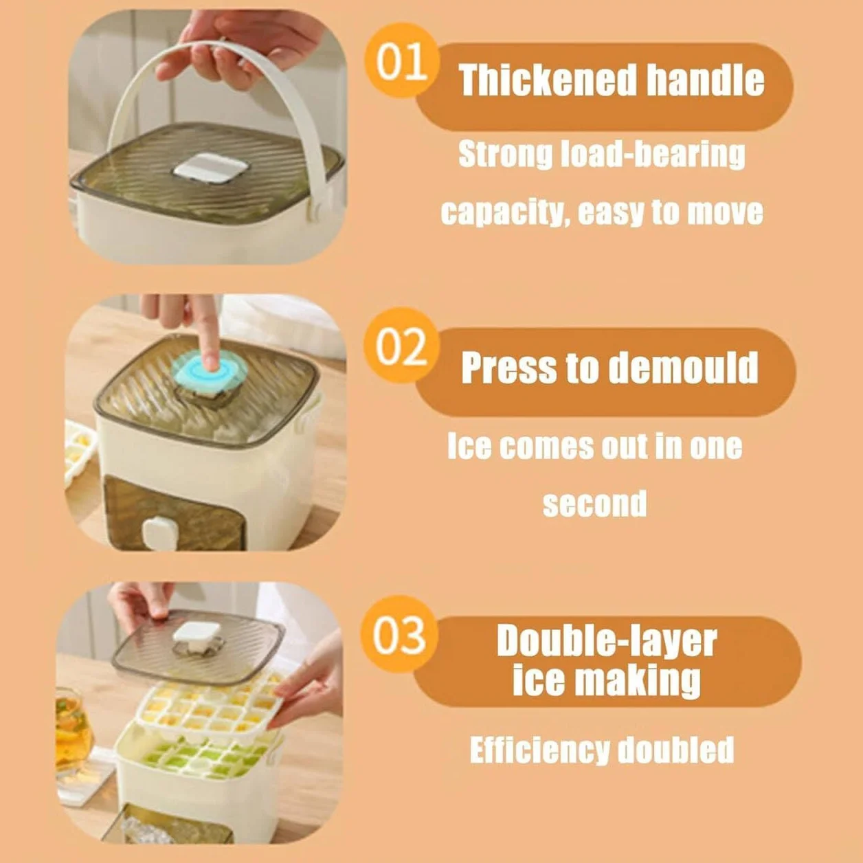 Eiswürfelmaschine Mit Presstyp, Eiswürfelbox Mit Schublade und Aufbewahrungsbehälter, 48 Gitter Wiederverwendbares Eisgitter Für Kaffee-Cocktails und Saft, Ideal Für Home Kitchen Green