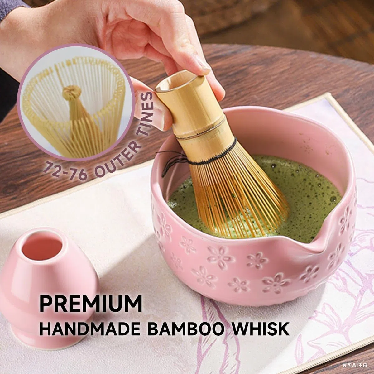 Matcha-Schneebesen-Set, 7-teilig, Matcha-Teeset für die Zubereitung von Latte, japanisches Matcha-Set mit traditionellem Chasen für authentische Teezeremonie (Rosa, 7PCS)