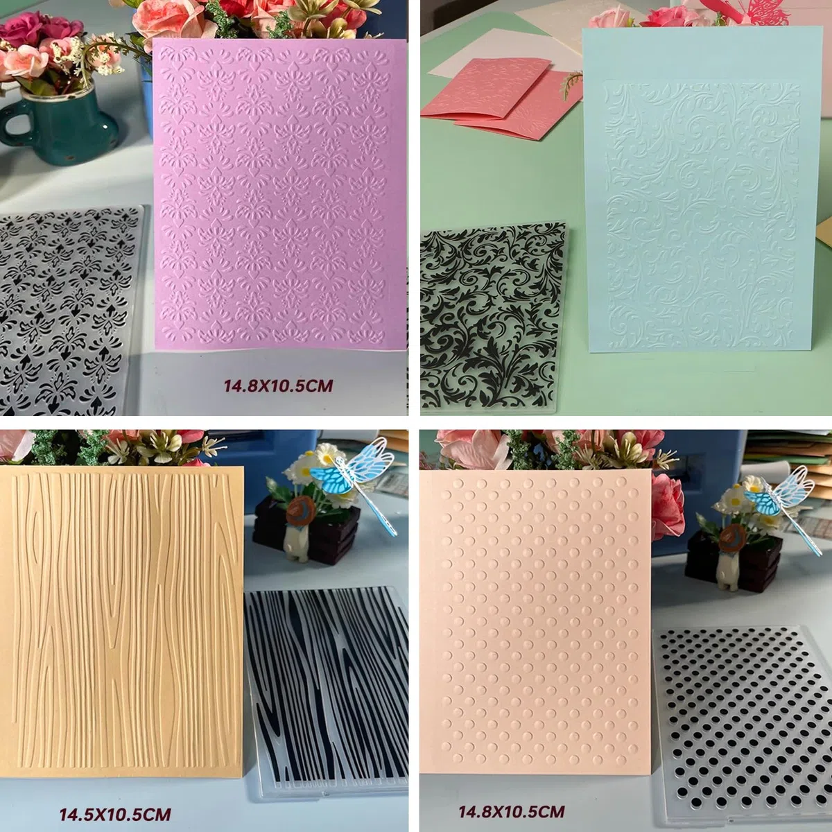 12 Stücke Prägeschablone, Kunststoffschablone, Bastelkarte, Kunststoff Prägeschablonen für Kartenherstellung, Fotoalbum, Scrapbook-Dekoration, Rosen-Schmetterling (14.5 x 10.5 cm)