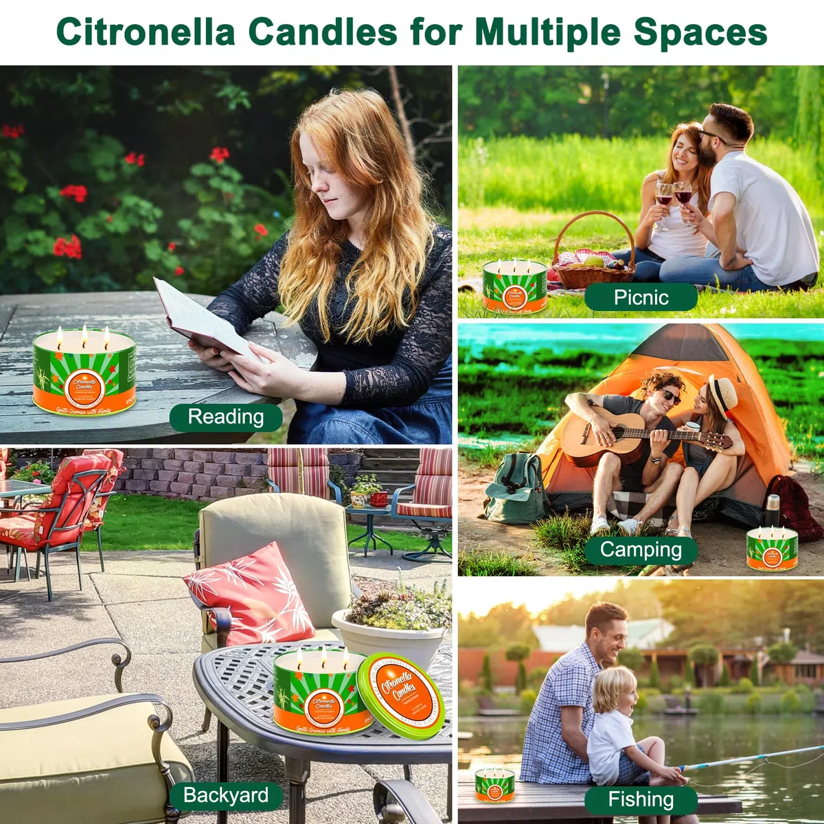 Aottom Citronella Kerze Outdoor groß, 2 x 400g Outdoor Kerzen Natürliche Sojawachs Zitronella Kerze Garten mit 3 Docht Citronella Duft Kerze für Garten | Camping | Picknicks | 160 Stunden Brenndauer
