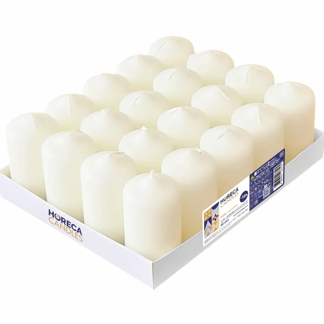 Horeca Candles - Stumpenkerzen - Elfenbein - Ø 4 x 7 cm - 20er Set Blockkerzen - Lange Brenndauer 12 Stunden - Ohne Duft - Kerzen für Haushalt, Feiern und Gastronomie