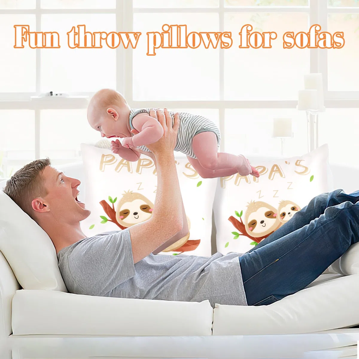 Moosono Geschenke für Papa Faultier Kissen mit Spruch Papa's SCHNARCHECKE Kissenbezüge Faultier Geschenk für Vatertag Geburtstag Weihnachten (45 * 45m, Ohne Füllung)