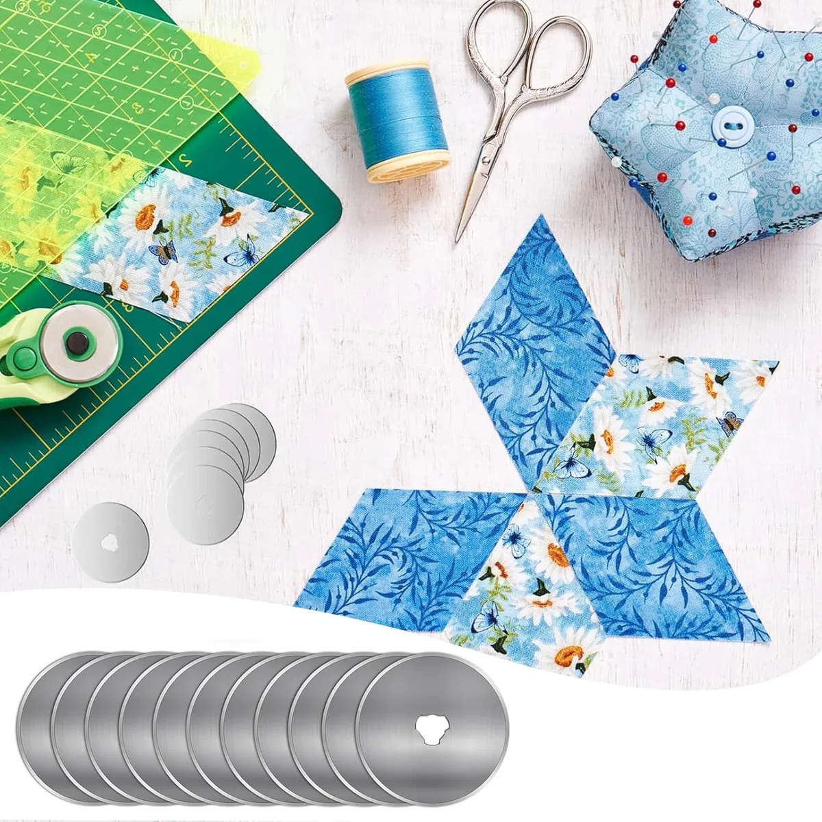 Rollschneider Ersatz Klingen,Rollschneider Ersatzklingen 45mm Rundklinge,12 Stück Rollschneider Ersatz Klinge,für Quilten Papier Stoff Scrapbooking Nähen Stoffschneider