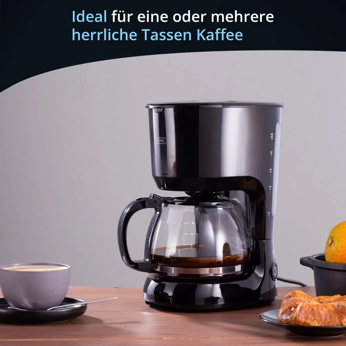 KHG Kaffeemaschine KA-128S in schwarz, Filterkaffeemaschine, inkl. Glaskanne, Permanentfilter, Warmhaltefunktion, Abschaltautomatik & Tropfstopp, schwarz, 1,25 Liter, 10 Tassen, 750 Watt