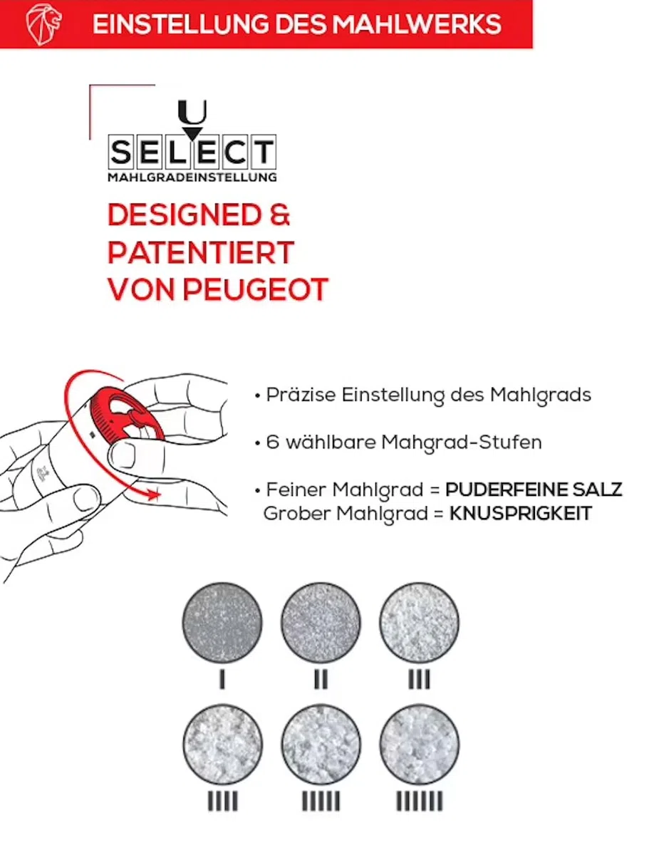 PEUGEOT - Maestro Salzmühle 11cm + Rosa Kristallsalz - u’Select-Mahlgradeinstellung - Innovatives Zirlion-Mahlwerk für pulverfeines Salz - Französisches Know-how - PEFC-Holz, Edelstahl - Graphitfarben