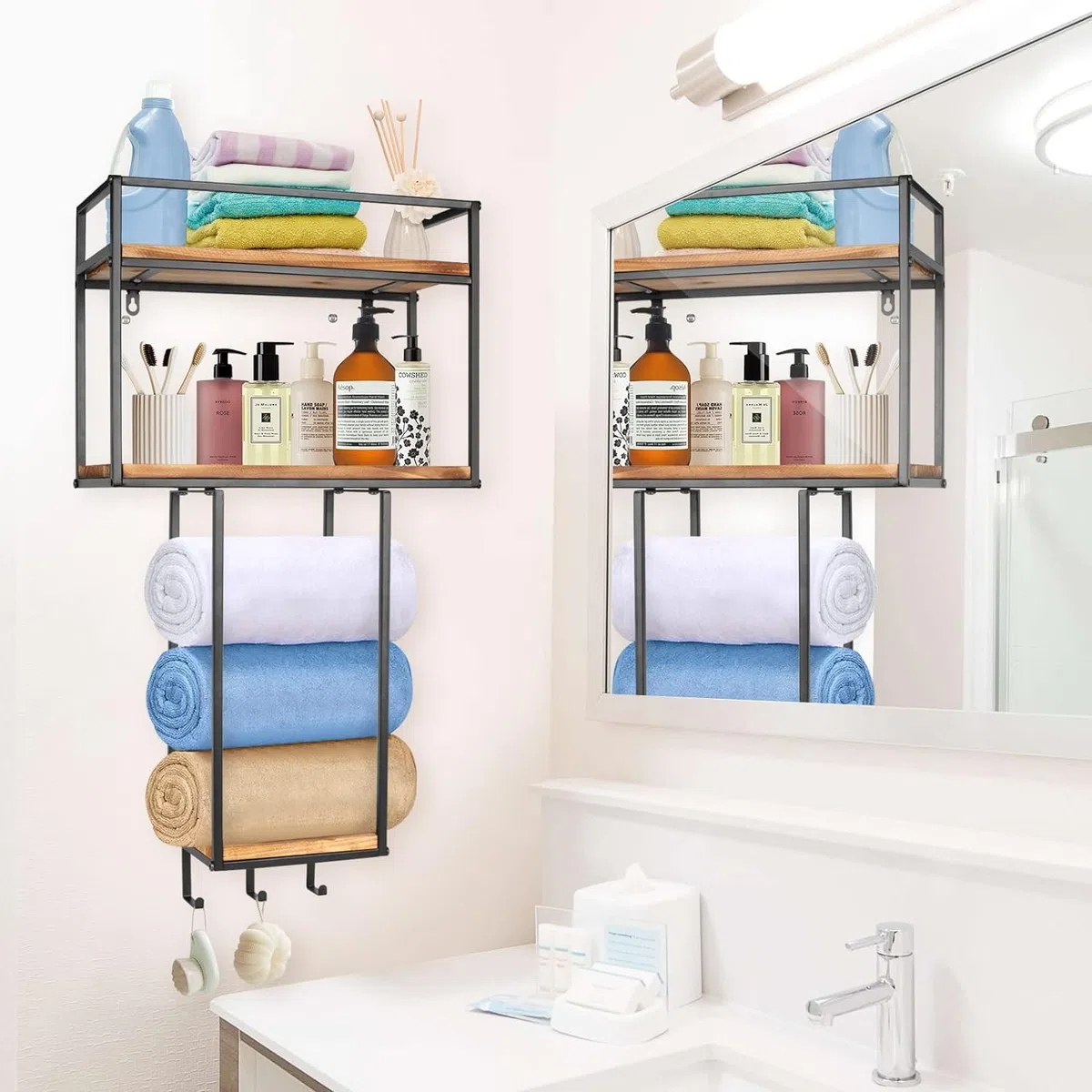 Handtuchregal zur Wandmontage mit 3 Haken–Große Kapazität, vielseitig einsetzbar, ideal für kleine Badezimmer, Hotel und Wellnessbereiche–Perfekte Handtuchaufbewahrung und Gästehandtuchhalter | Große Kapazität, Vielseitig einsetzbar, Ideal für kleine Bade