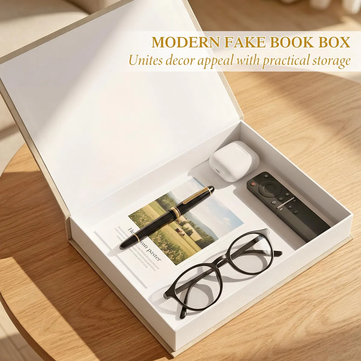 Weldomcor 3 Stück Deko Bücher für Heimdekor, Dekorative Buchaufbewahrungs Box mit Magnetverschluss, Stapelbare Leinen Nesting Buchbox Buchattrappe Box für Couchtisch Regale Büro (Gelb Beige Grün)