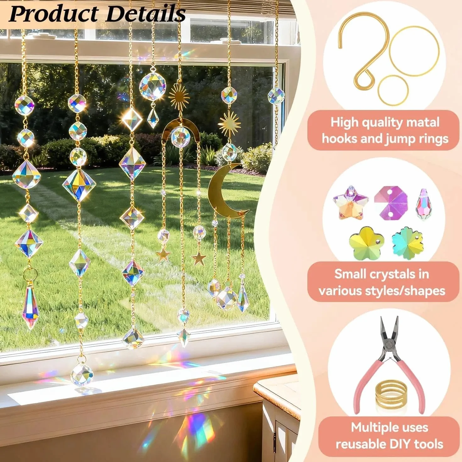 400 Stück Sonnenfänger Kristall Bastelset, DIY Sonnenfänger Kristall Windspiel, Suncatcher Windspiel Basteln, Fensterdeko Hängend für Zuhause Büro Garten Outdoor Deko