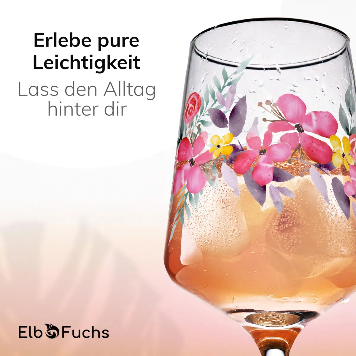ElbFuchs® Aperitifgläser (4x470 ml) Serie Rosé Garden [GESCHENKIDEE] Spülmaschinenfest & robust, Bunte Wein- und Cocktailgläser beliebt für Spritz-Getränke, Hugo, Negroni, Limoncello, u.v.m.