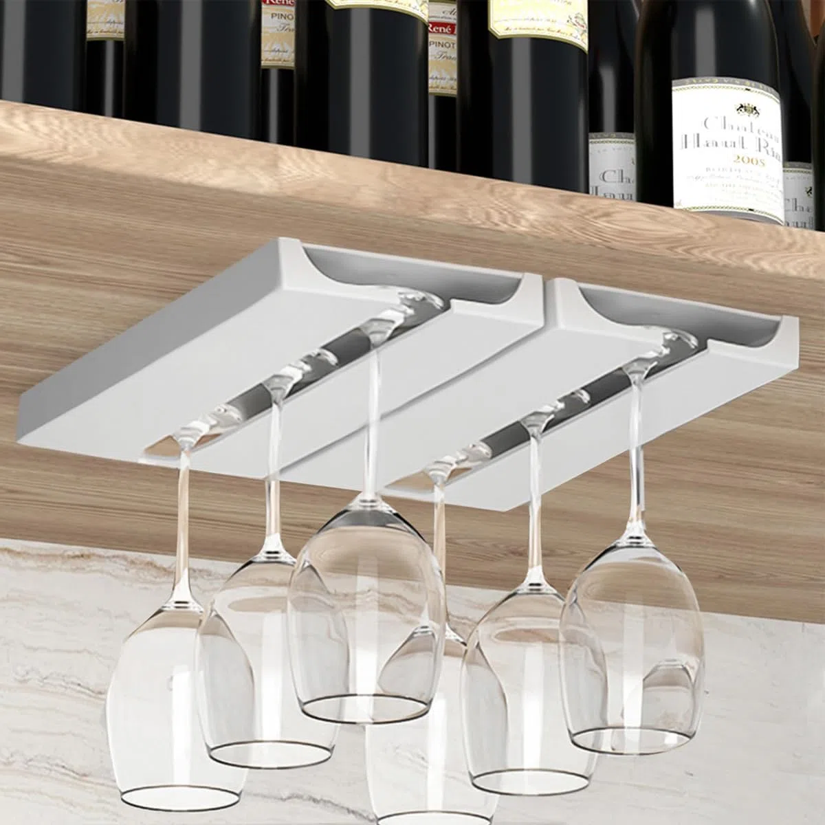 4 Stück Weinglashalter, Gläserhalter zum Aufhängen Weinglasregal Hängend Selbstklebend, Weingläser Halterung Unter Dem Schrank Stemware Rack Kein Bohren Für Küche Bar Restaurant Weiß