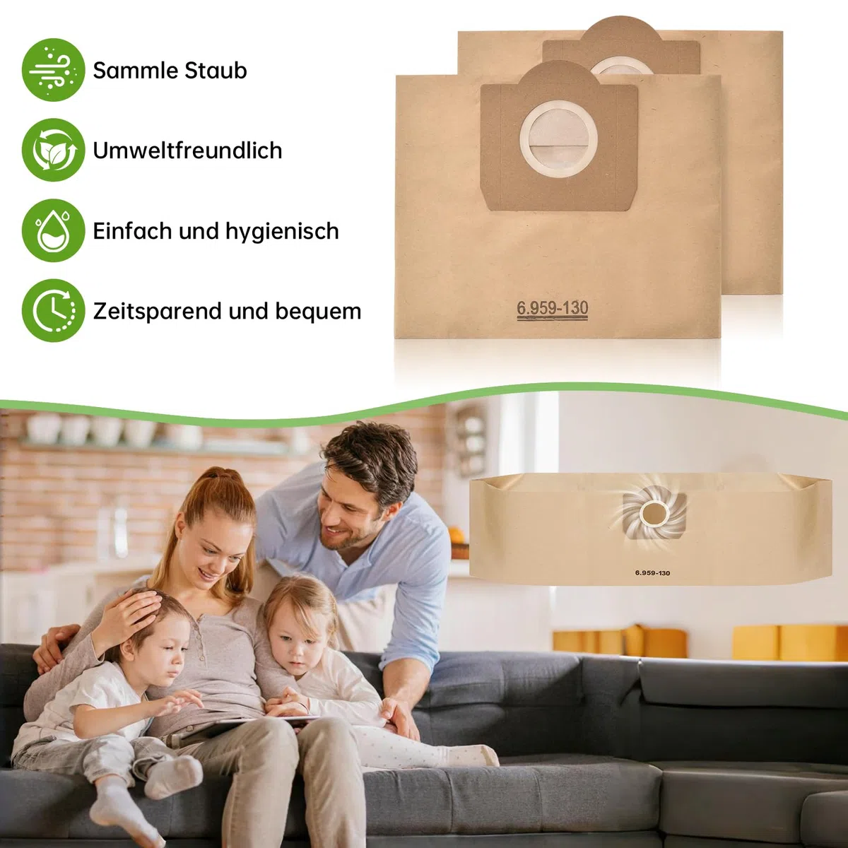 15 Stück Papierfilterbeutel für Kärcher 6.959-130.0, WD3 Staubsaugerbeutel Papier Filtertüten Beutel für WD3 1629 MV3 Premium A2201/2604/2251/2554/2504/2204 Filterbeutel Paperbags Staubsaugertüten