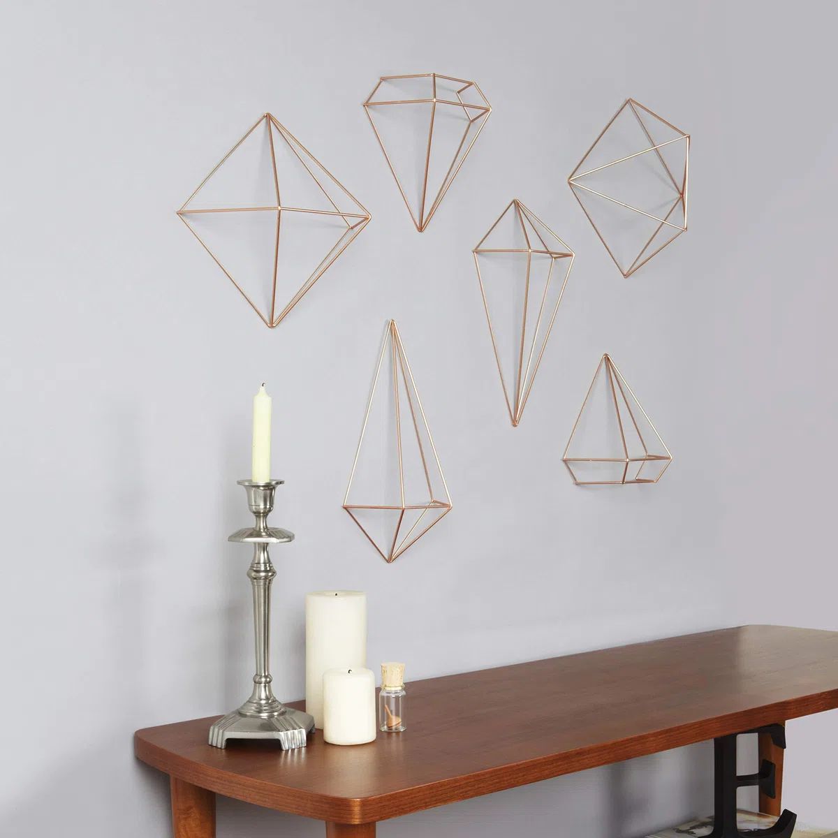 Umbra Prisma Geometrische Wanddekoration – Deko zum Aufhängen an Wand und Decke oder als Tischdekoration Verwendbar, Set mit 6 Prisma Hälften, Metall / Kupfer