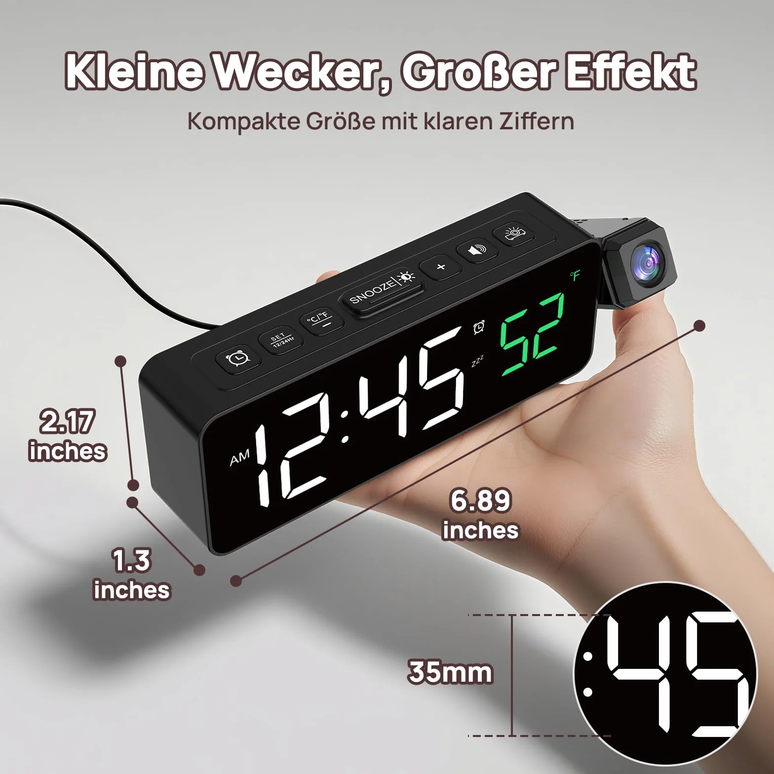Netzu Projektionswecker für Decke Wände, Digitaler Wecker mit 180° Projektor, Temperaturanzeige, LED-Anzeige, 4 Helligkeit, 3 Lautstärke, 9-Min-Schlummer, 12/24H, Wecker mit Projektion