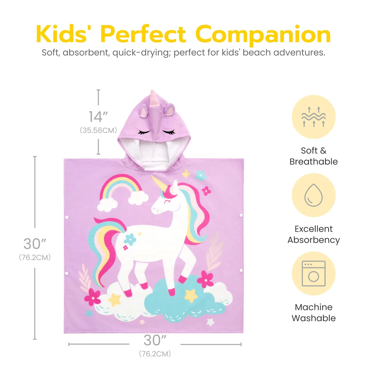 Joiedomi 30"* 30" Badeponcho Badetuch für Kinder,Lila Einhorn-Mikrofaser-Kapuzenhandtuch-Poncho für Strand, Pool, Bad, schnelltrocknend