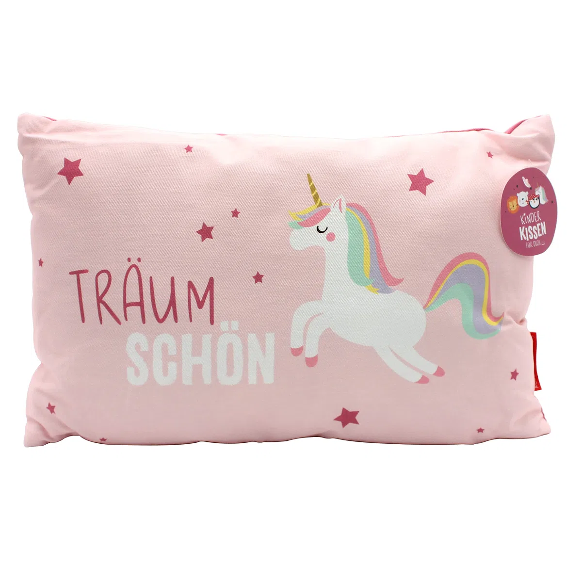 Dekohelden24 Kinder-Kuschel Kissen mit Einhorn/Aufschrift - Träum Schön - L/B/H ca. 40 x 13 x 23 cm, 100% Baumwolle