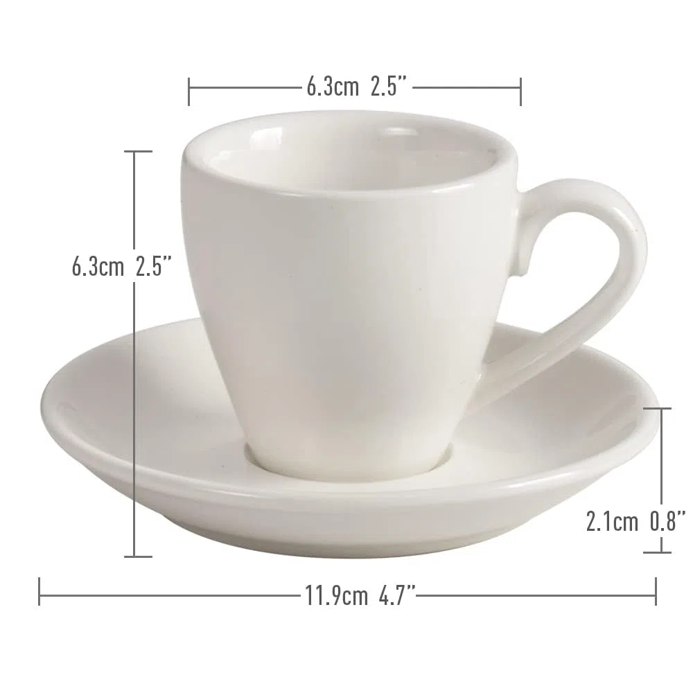 ionEgg Espressotasse aus Porzellan mit Untertasse und Mini-Löffeln aus Edelstahl, Espresso-Schnapsbecher, 80 ml, 2 Stück, Weiß