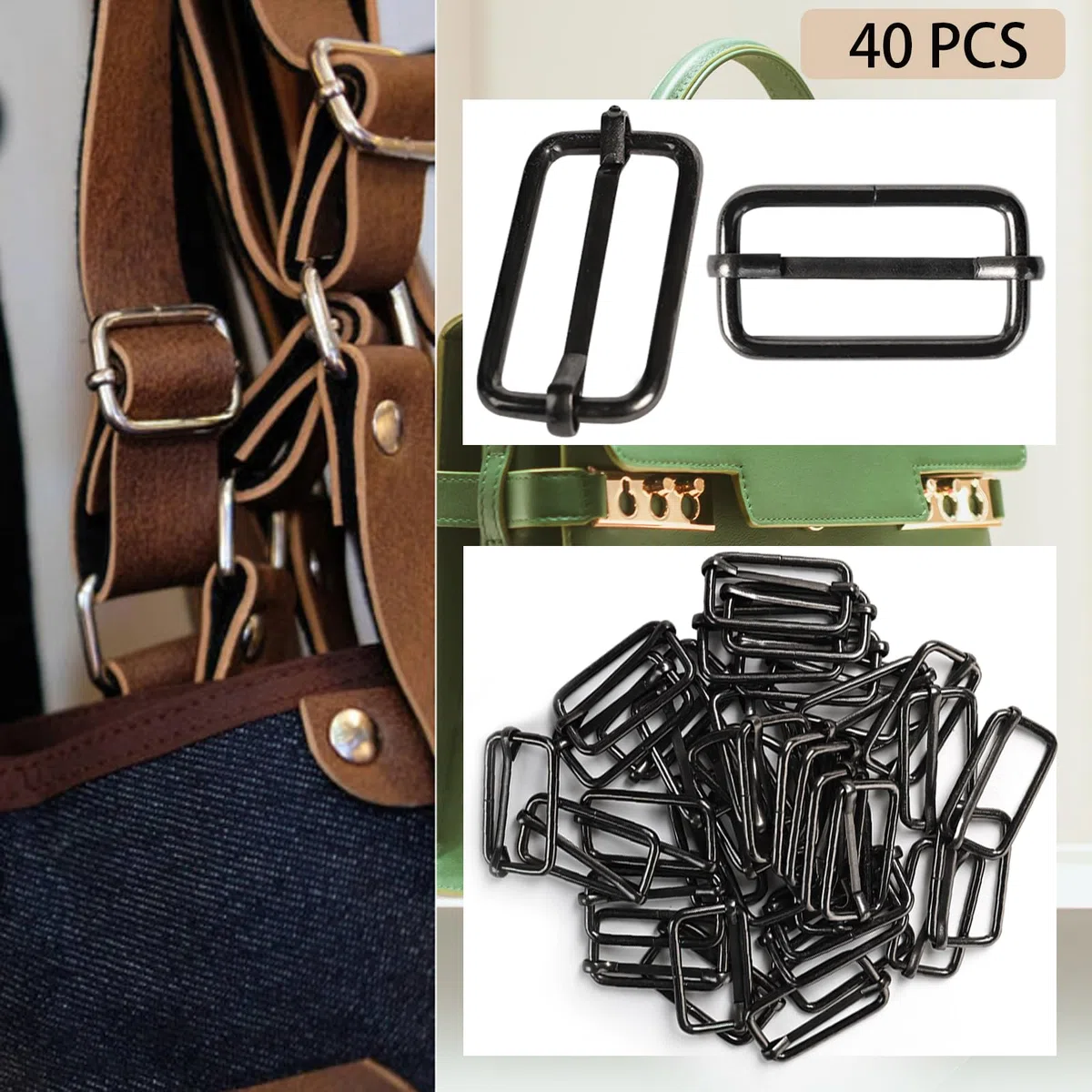 100 Stück Karabinerhaken mit Drehgelenk Kits,Taschenzubehör Zum Nähen,Enthält 20 Stück Karabiner Schlüsselanhänger,40 Stück D Ring,40 Stück Triglide Schiebeschnalle