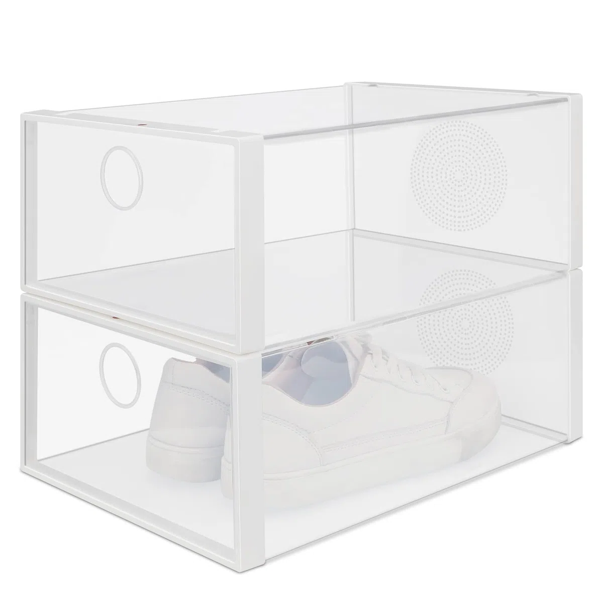 Windfromort Schuhboxen 2 Stück Stapelbar Schuhaufbewahrung 33.5x23x13 cm Transparent Schuh Organizer Aufbewahrungsboxen Schuhe für Schuhe High Heels Sneaker