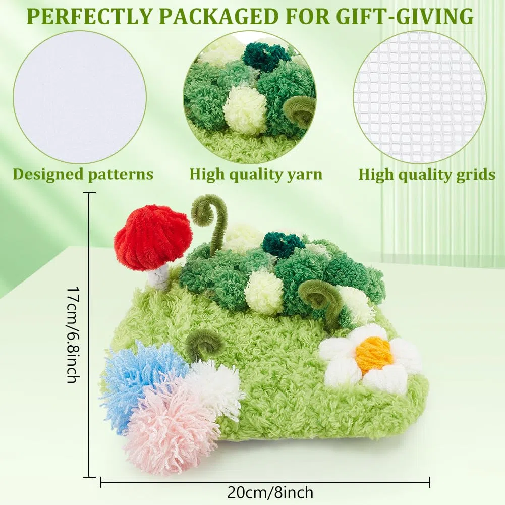 WEBEEDY Latch Hook Untersetzer Set DIY Häkel Und Verschluss Set Mit Häkelnetz Und Anleitung Nadelarbeits Handwerks Latch Tapestry Kit Für Erwachsene Anfänger 17X20cm (Moos)