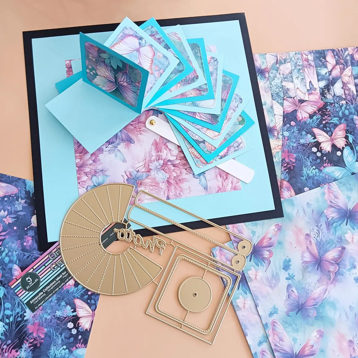 Alinacutle Runde Wasserfall-Karten-Metall-Stanzform, rotierende Karte, goldene Stanzformen für Geschenkpapier, Handwerk, handgefertigte Kartenherstellung, DIY-Grußkarten, Scrapbooking und Album