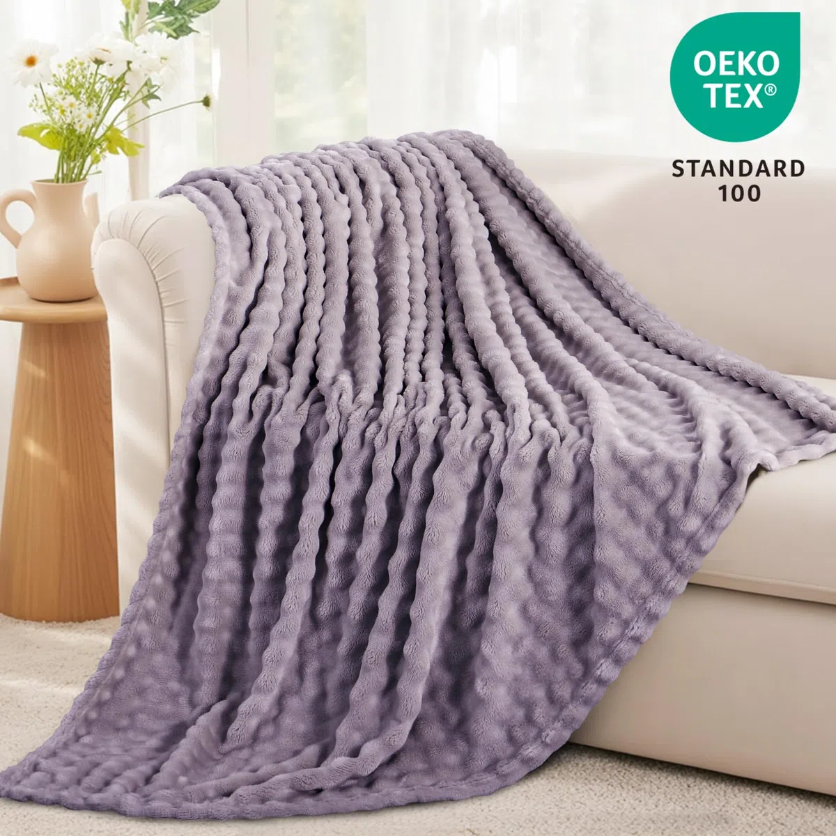RUIKASI Bubble Decke Kuscheldecke Flauschig Violett - 150x200cm Sofadecke & Couchdecke aus Plüsch, Warme Fleece für Wohnzimmer Deko Blanket, Dicke Wohndecke
