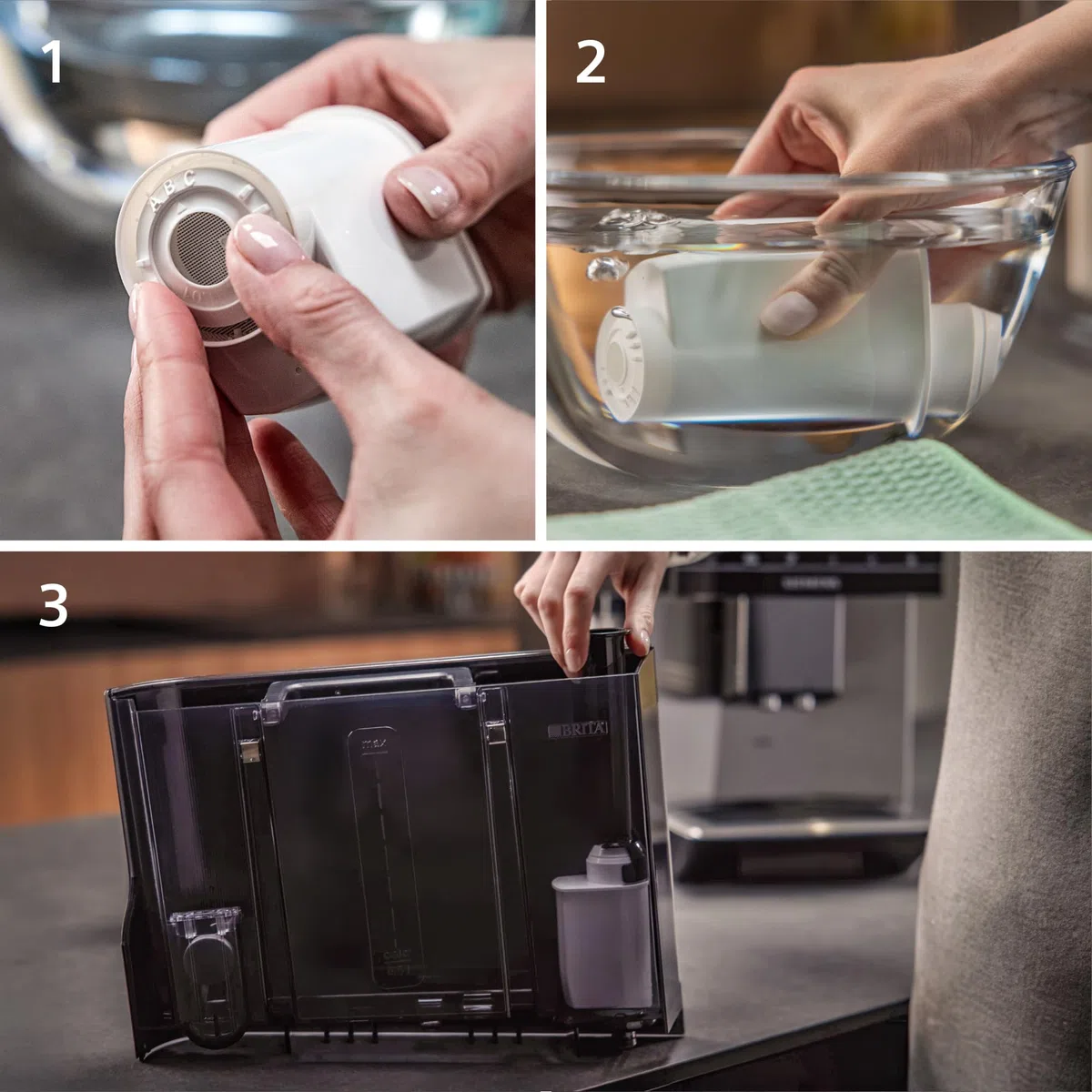Siemens BRITA INTENZA Wasserfilter, 3 Stück, reduziert die Wasserhärte, für ein langes Maschinenleben, TZ70033A