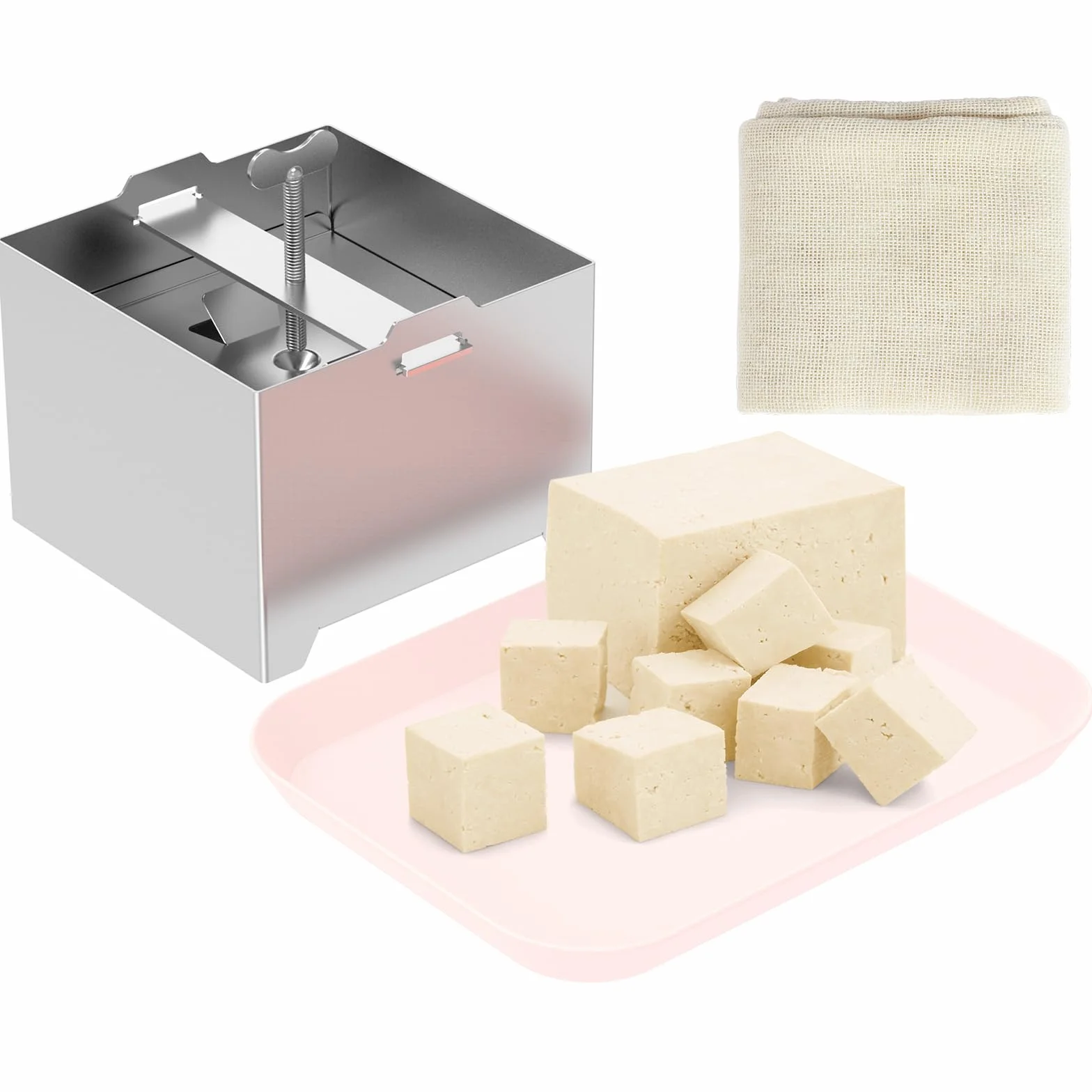 Tofupresse Edelstahl 500g Paneer Maker Druckregulierung mit 1 Schale 1 Käsetuch für Hausgemachten Tofu Paneer Käse(500g)
