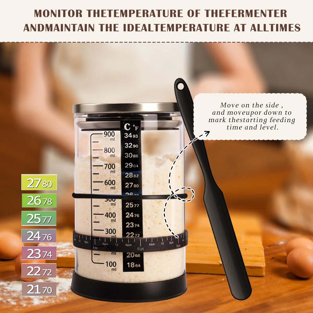 Sauerteig Starter Jar Kit 1000ml Gärglas mit Spatel, Fermentierglas, Sauerteig Glas Jar, Sourdough Starter Kit, Anstellgut Glas Behälter, Reusable Brot Backen Zubehör