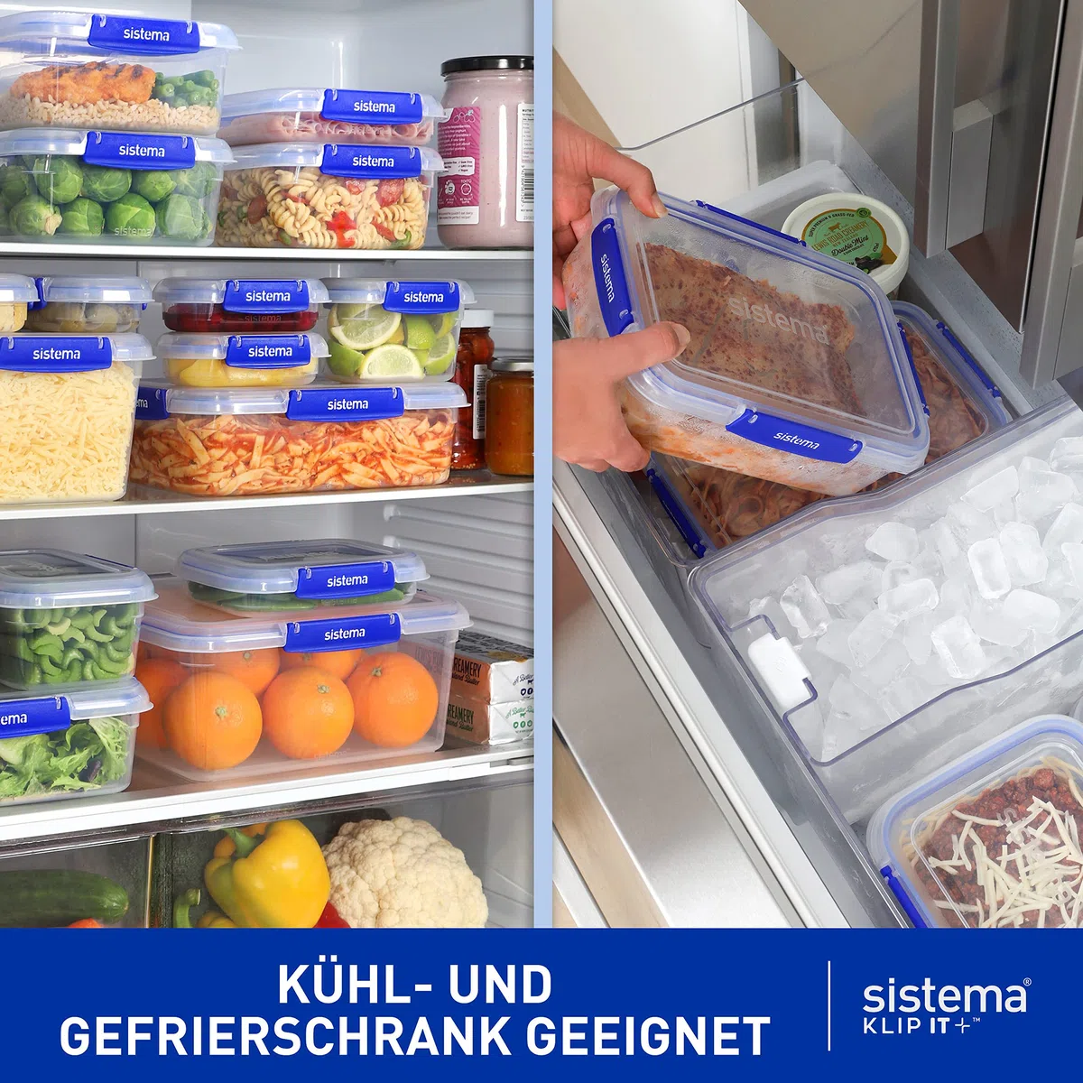 Sistema KLIP IT PLUS Frischhaltedosen Set | 2,2 l | auslaufsichere, stapelbare und luftdichte Vorratsdosen mit Deckel | geeignet für Kühl-/Gefrierschrank | Brotdose schule | 3 Stück