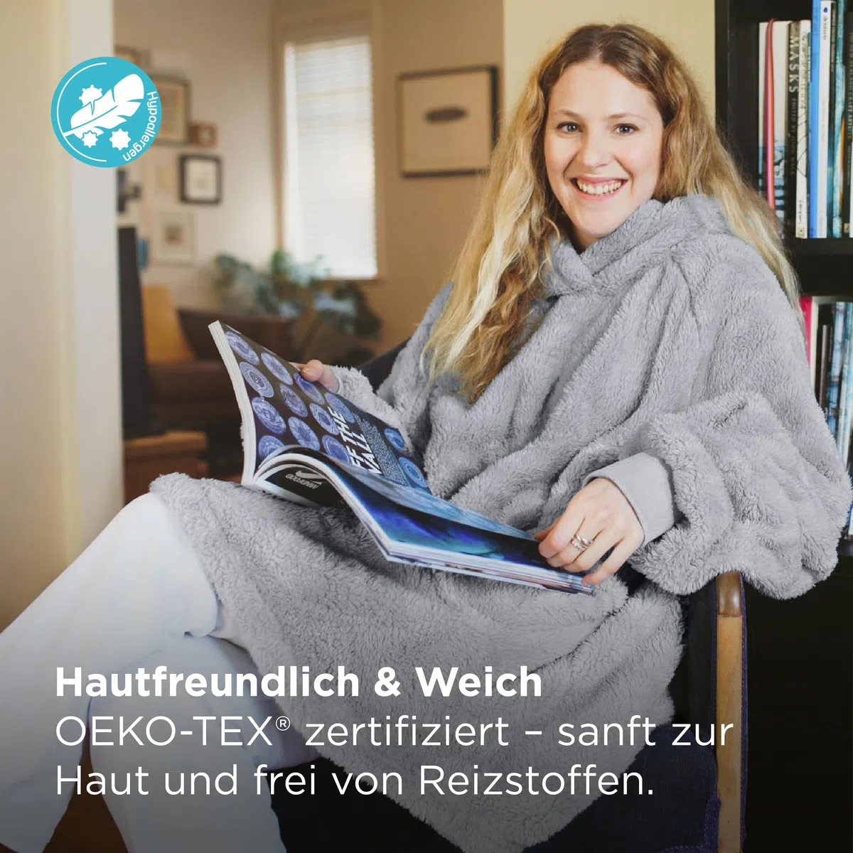 BEDSURE Hoodie Decke mit Ärmeln - Kuschelpullover als Geschenke für Frauen - Tragbare Decke zum Anziehen Erwachsene Kuscheldecke mit Ärmeln Weich Warm Geschenke für Freundin Mütter, Grau 95x85 cm